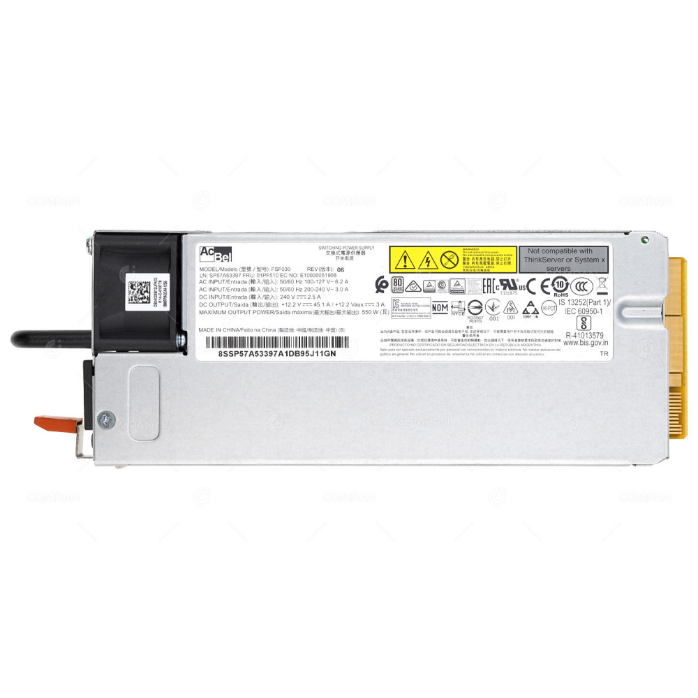 01PF510  LENOVO 550W 80 PLUS PLATINUM SWITCHING POWER SUPPLY FOR SR530 SR550 SR630 SR635 SR650 SR655